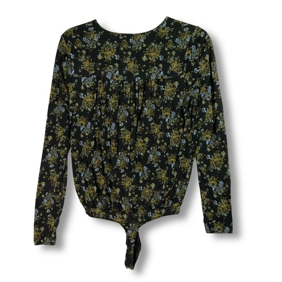 Intimately Free People Bodysuit Sz M Thong Deep V Crossover Floral Black - Picture 7 of 10